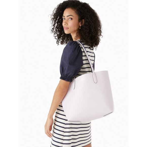 New Kate Spade Ava Reversible Tote with Pouch Double Faced Leather Pale Amethyst - Picture 4 of 6